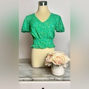 Floral Green Button Up Peplum Top Sz Small by Arizona